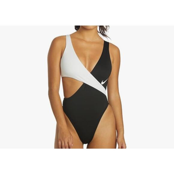 Nike X-Large Crossover 1-Piece Swimsuit Cheeky Hi-Cut Lined Colorblock V-Neck - Picture 1 of 10